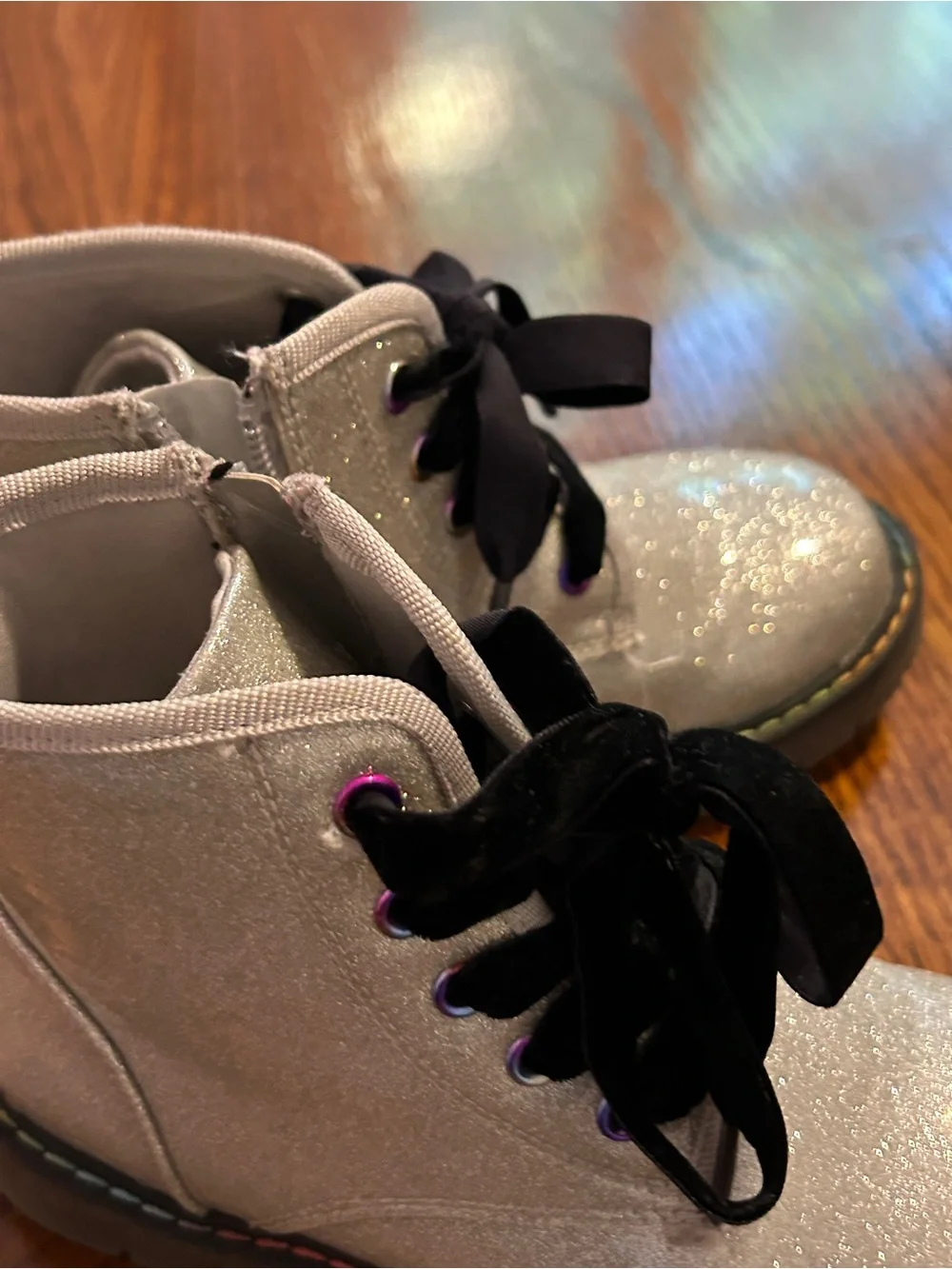 Dream Pairs Kids Silver Glitter Lace-Up Ankle Boots